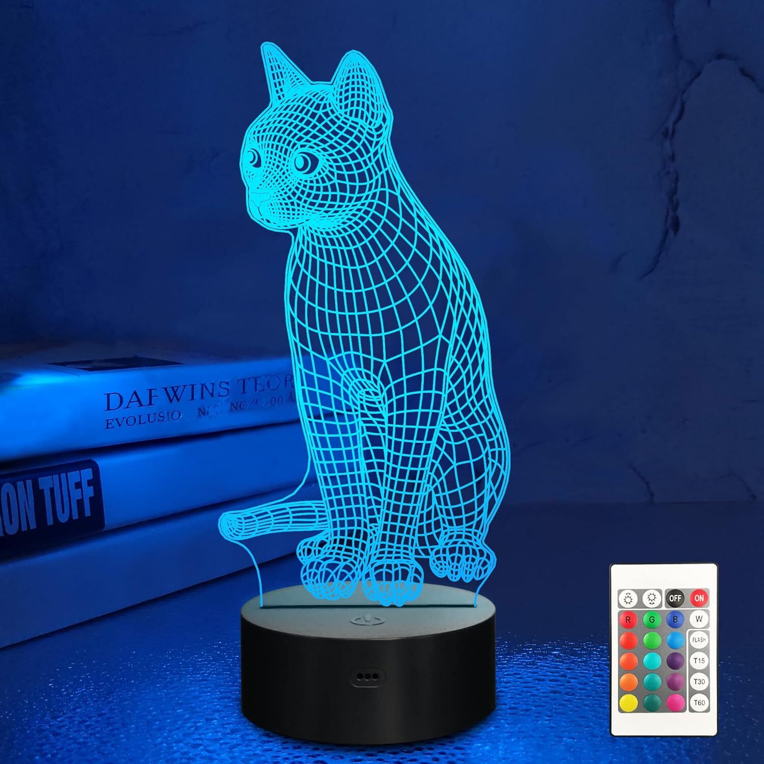 Kids  3D Cat Lamp Night Light 3D Illusion lamp 16 Colors Changing Remote Control