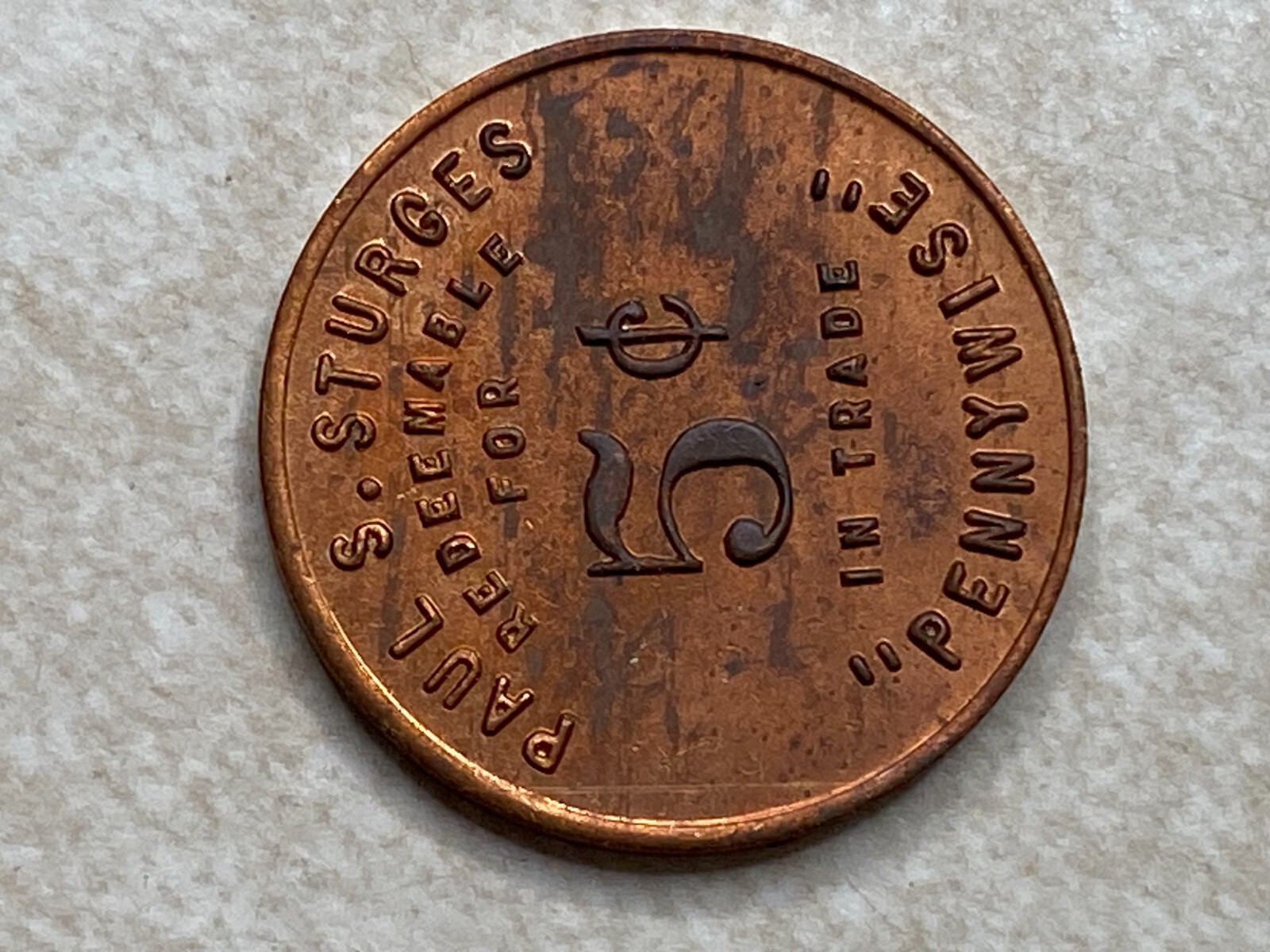 US Bicentennial Paul S Sturges Pennywise Arcade trade Token T5842