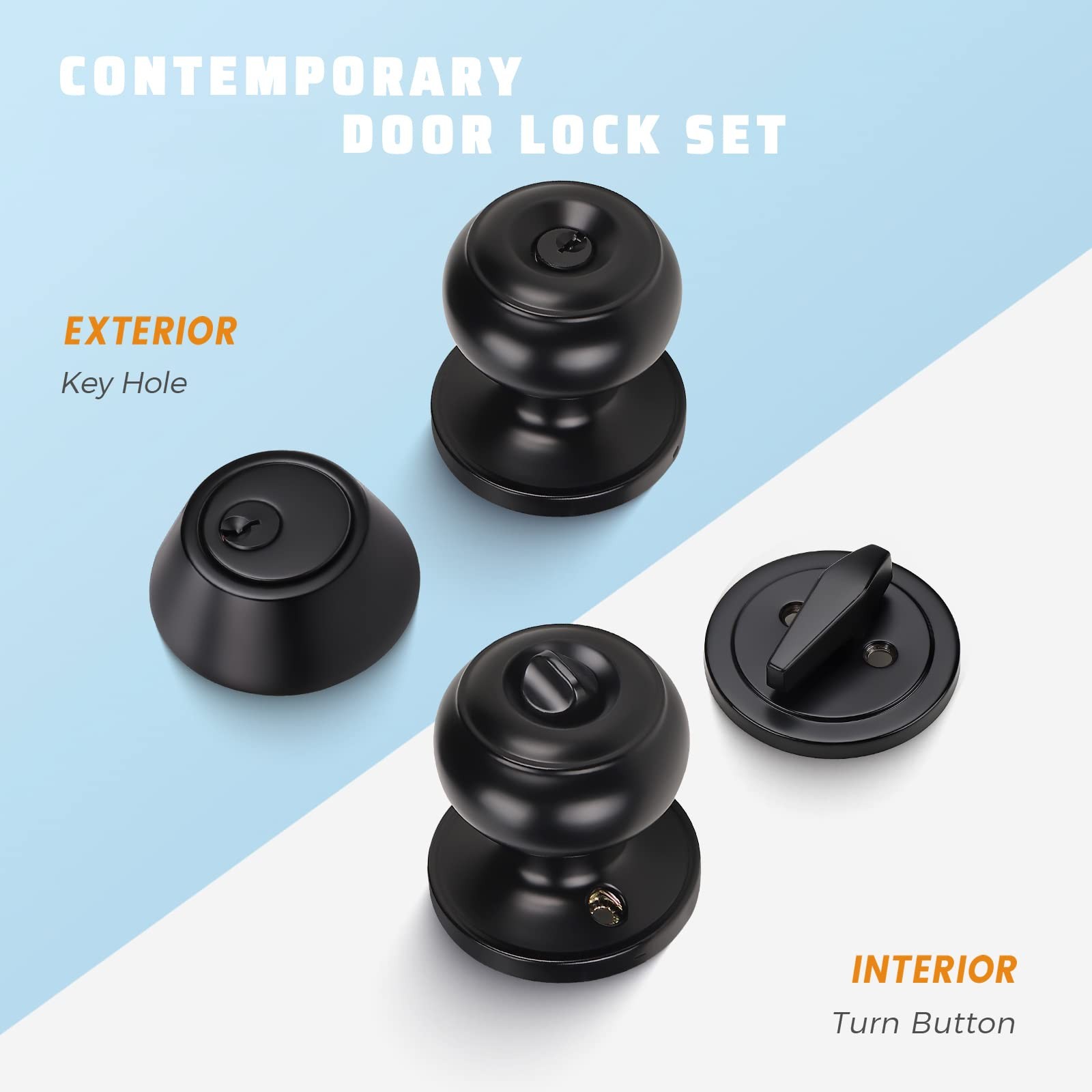 KNOBWELL 3 Pack Keyed Alike Entry Door Knobs and Single 3 Pack, Black