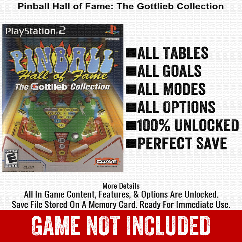 Pinball Hall of Fame The Gottlieb Collecti 100% PS2 Memory Card All CHEATS ITEMS