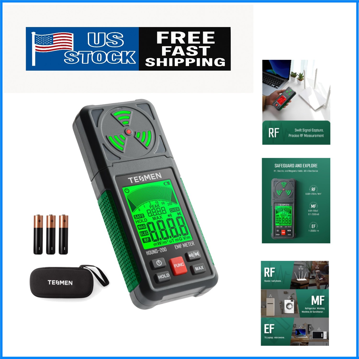 Hound-200 EMF Meter: 3-in-1 Portable Radiation Detector for Home & Ghost Hunting