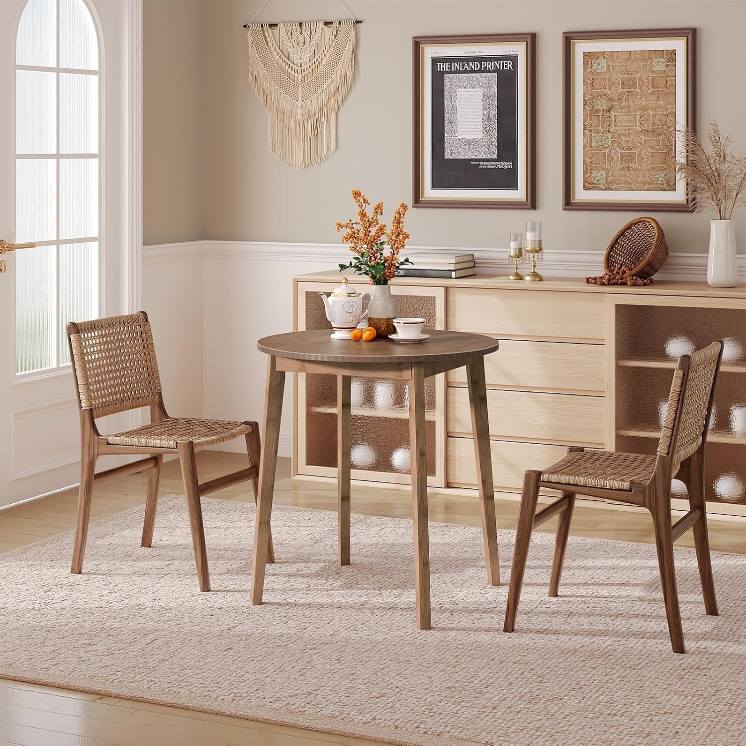 Bamboo Dining Table Round Dining Table 27.5" Kitchen Table Small Space Writing