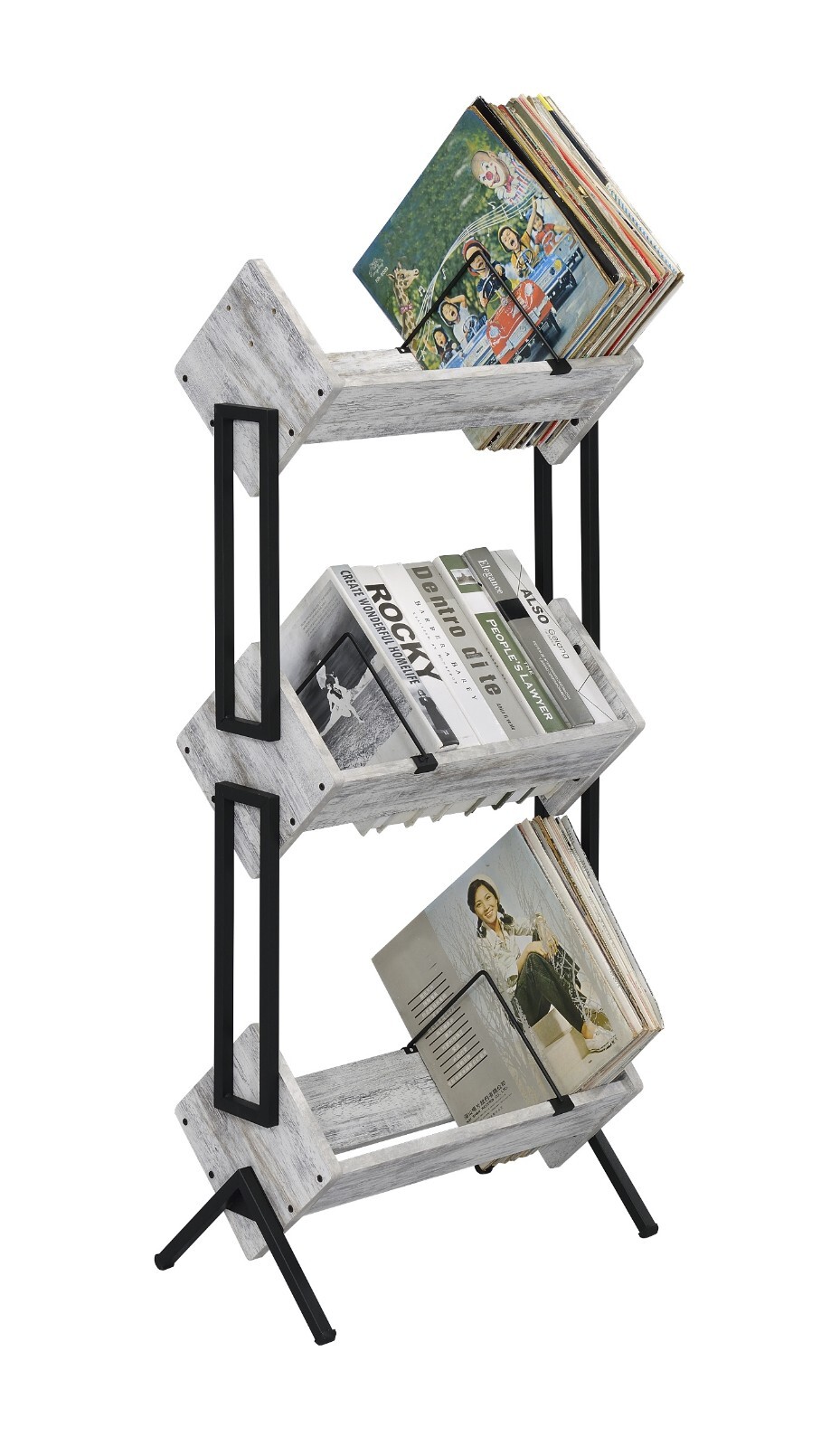 Musiea 3 Tier Vinyl Record Holder, LP Storage Shelf, Record Storage Rack White
