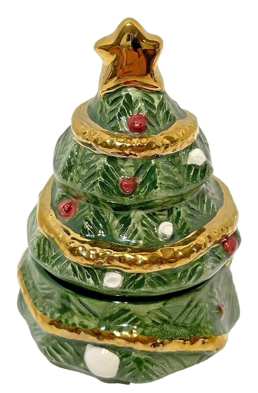 JCM Ceramic Christmas Tree Trinket Dish 3.25 Inches Tall