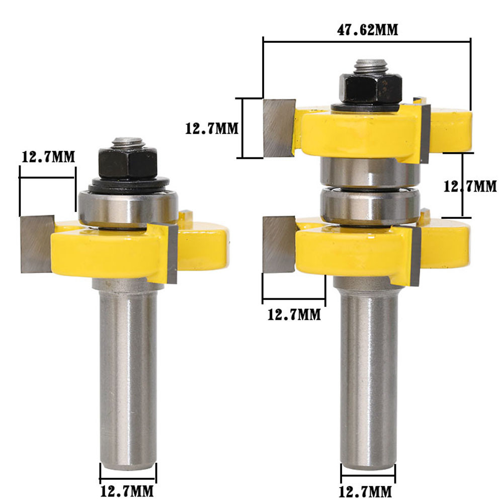 2pc 1/2" Shank Tongue and Groove Joint Assembly Router Bit Set 1-1/2" Stock