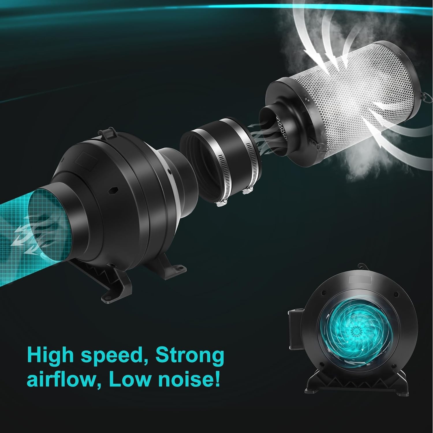4" 190 CFM Inline Duct Fan with E12 Speed Controller, Ventilation Exhaust Fan...