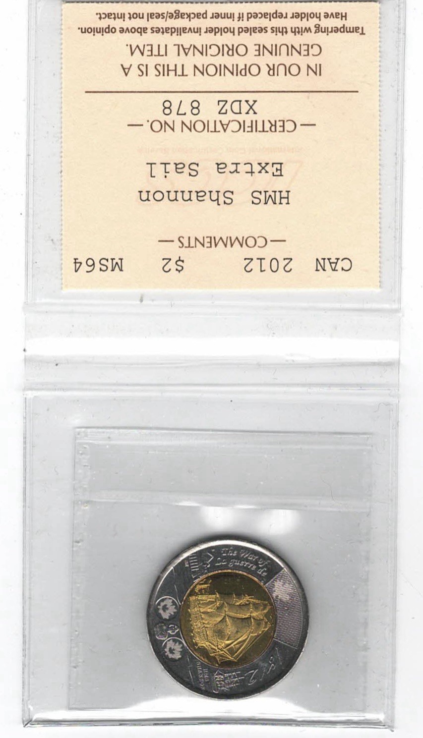 2012 Canada 1 Dollar HMS Shannon Extra Sail - ICCS MS64 - XDZ 878