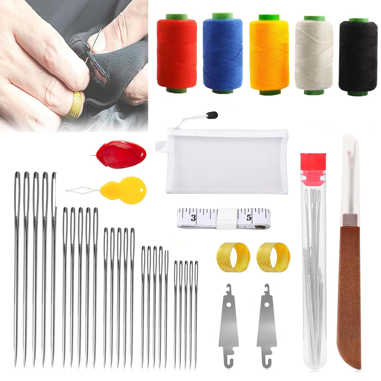 40Pcs Big Eye Steel Sewing Needles Kit, Stainless for Hand...