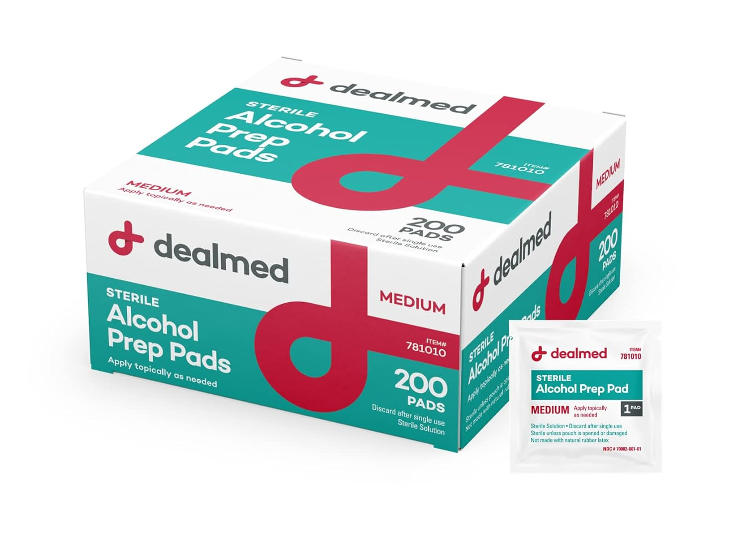 200 Sterile Alcohol Prep Pads Isopropyl Wipes Individually Wrapped Medium Square