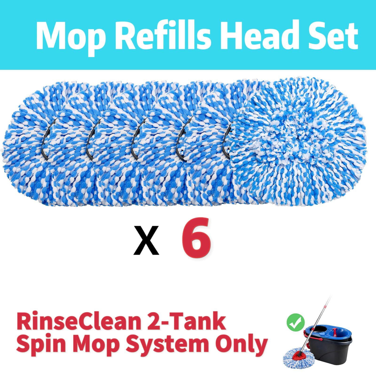 6 Pack Spin Mop Heads Replacements For Rinseclean 2 Tank Systemmicrofiber Mop Re