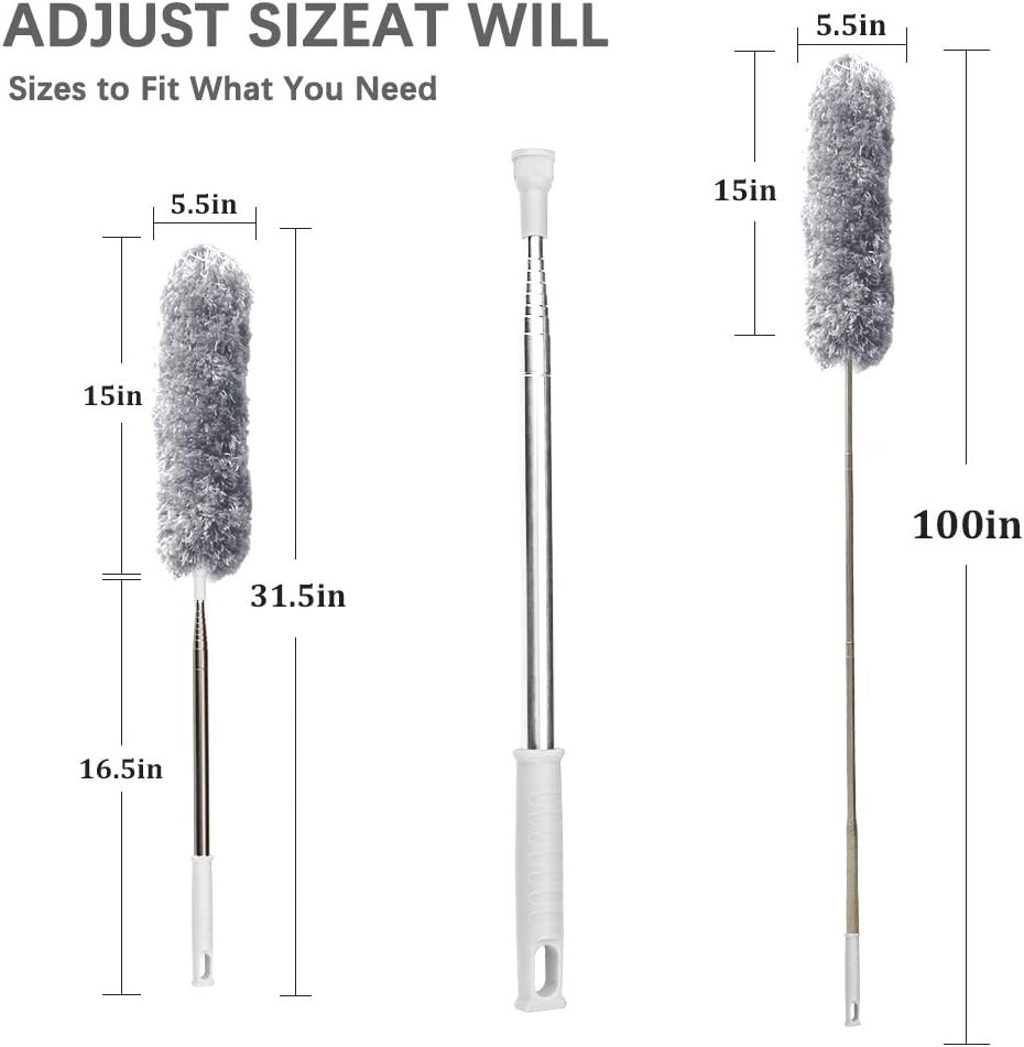 DELUX Microfiber Feather Duster Extendable Duster with 100 inches Extra Long Pol