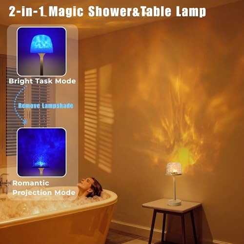 Waterproof Shower Light with Ocean Wave Projector - Rechargeable, Cordless