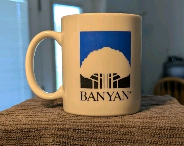 Banyan Vines Vintage Branded Coffee Mug Logo Computer Networking Collectible