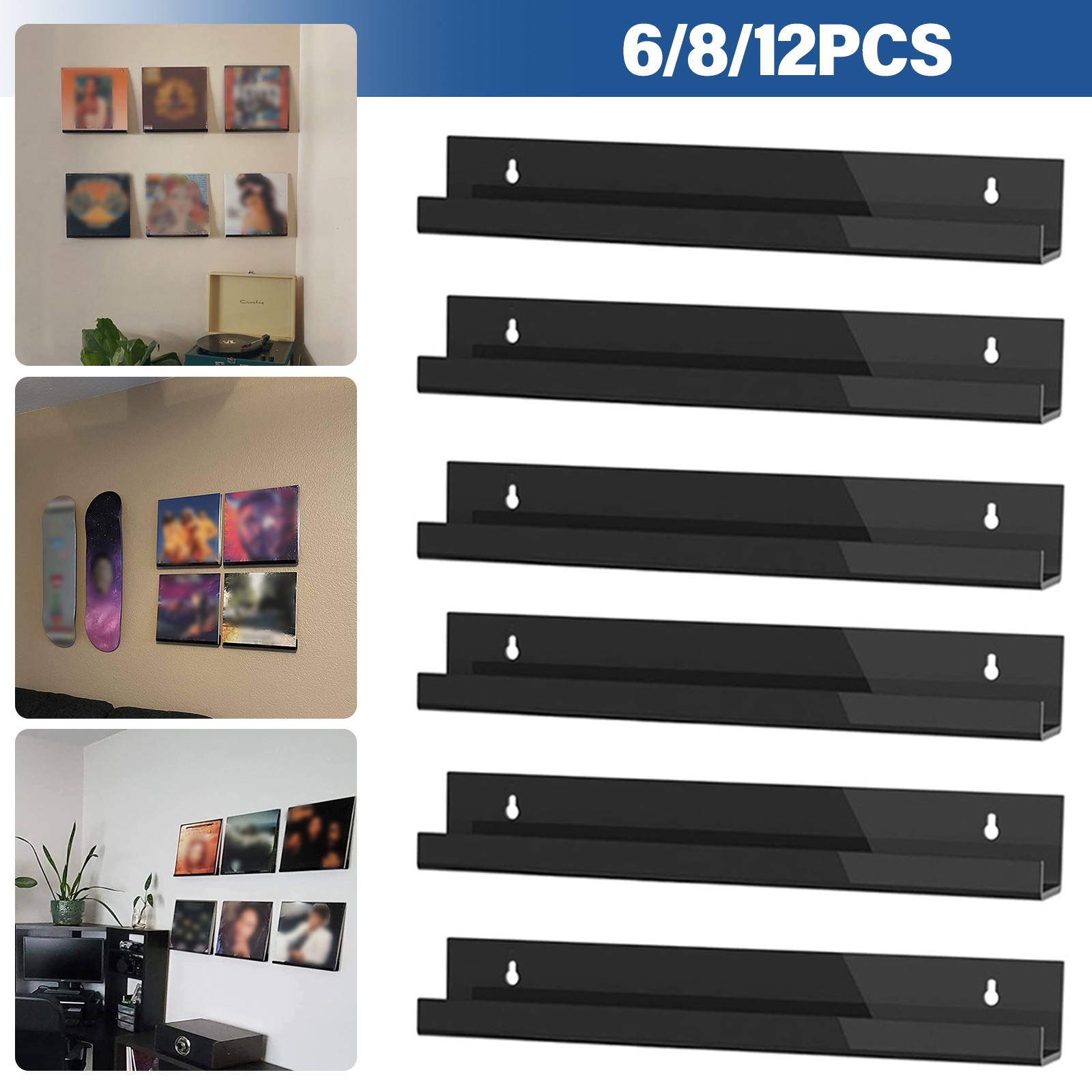 12 Inch Wall Mount Holder Record Shelf Album Wall Display Holder Storage Set