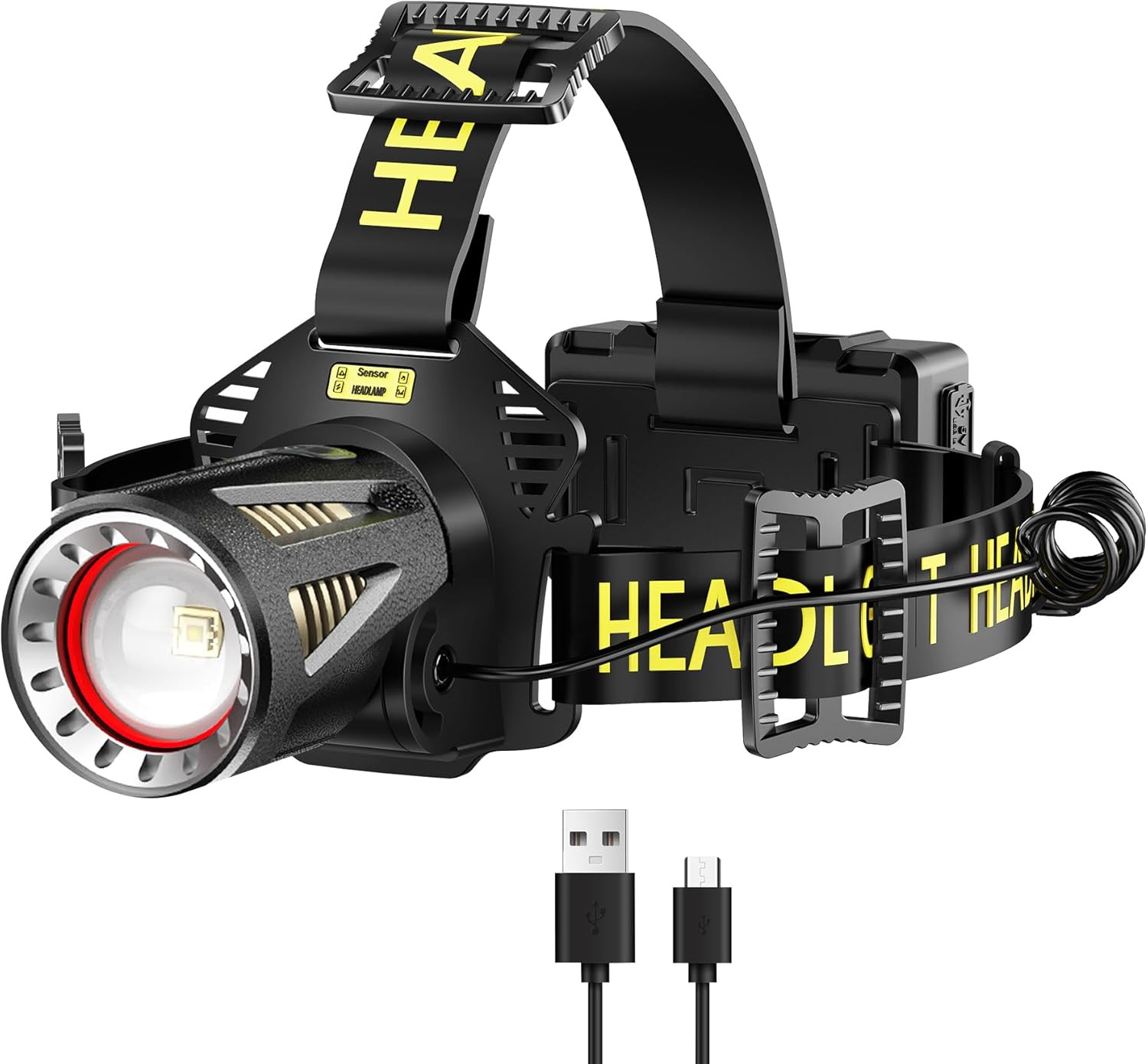 Long Throw Rechargeable Headlamp with 500M Beam Distance, Super Bright Headlamp,
