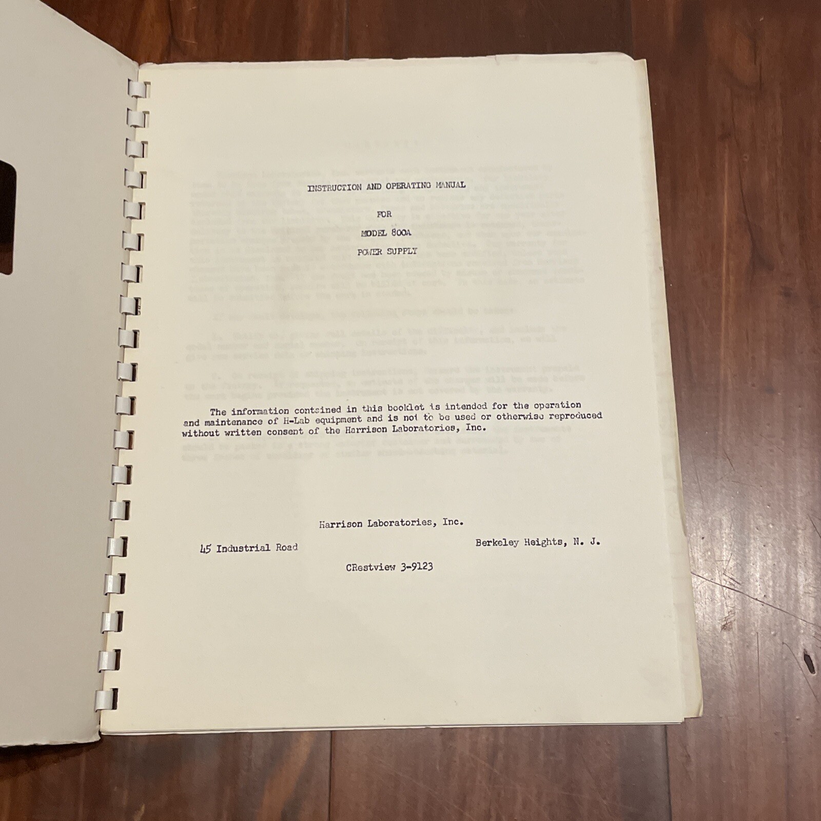 HP/HLAB 800A Power Supply Instruction & Operating Manual