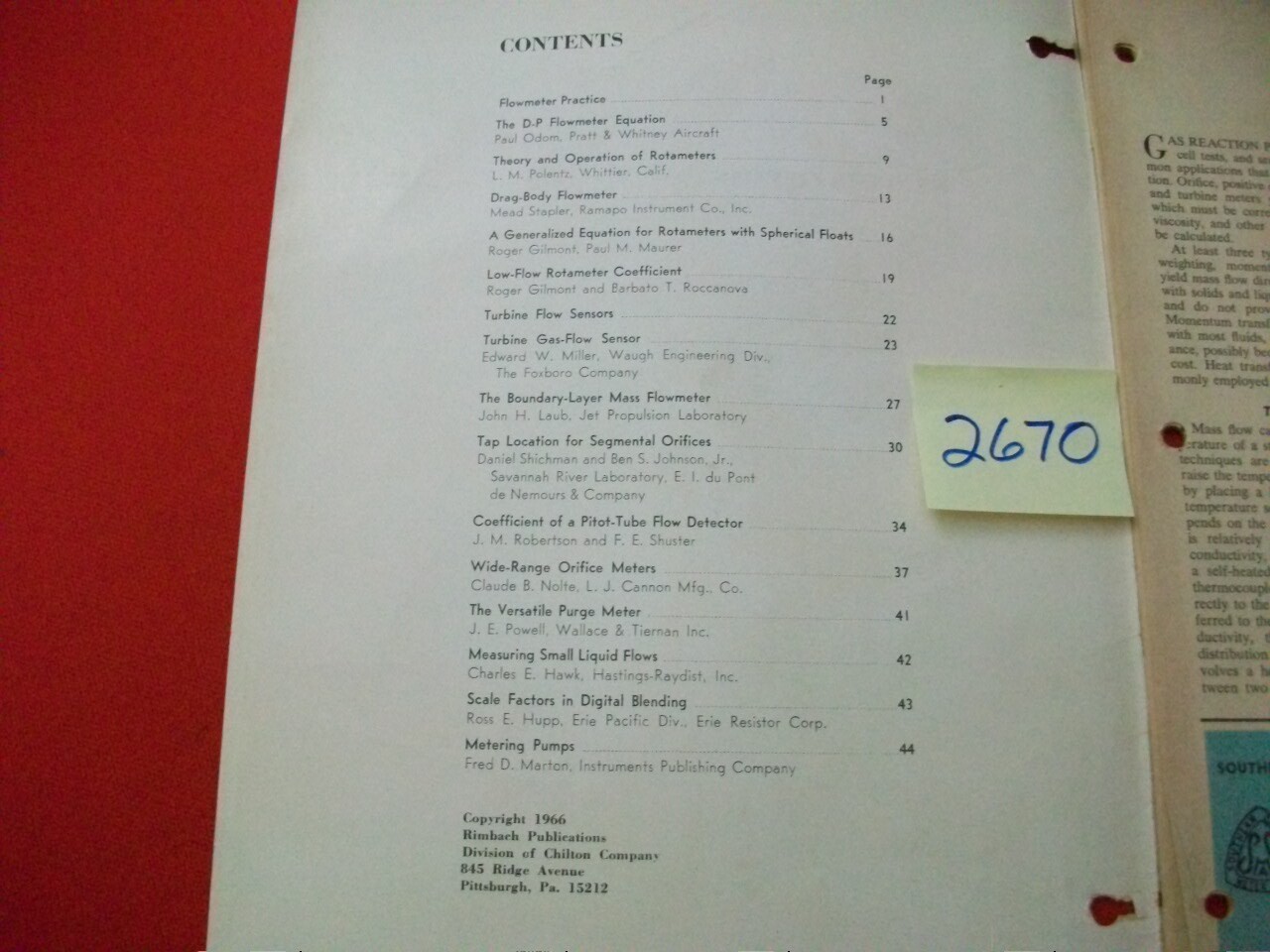 1966 RIMBACH PUBLICATIONS- FLOW MEASUREMENT & CONTROL HANDBOOK-INSTR. & CONTROL
