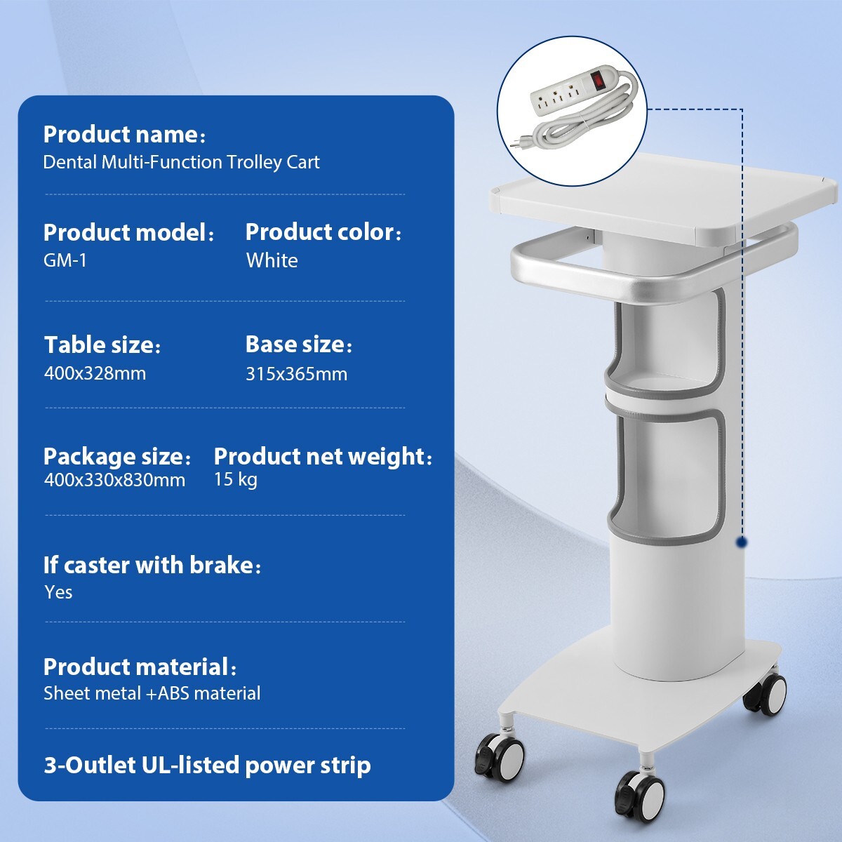 Compact Dental Mobile Multi-Function Cart with Lockable Wheels & Storage Boxes