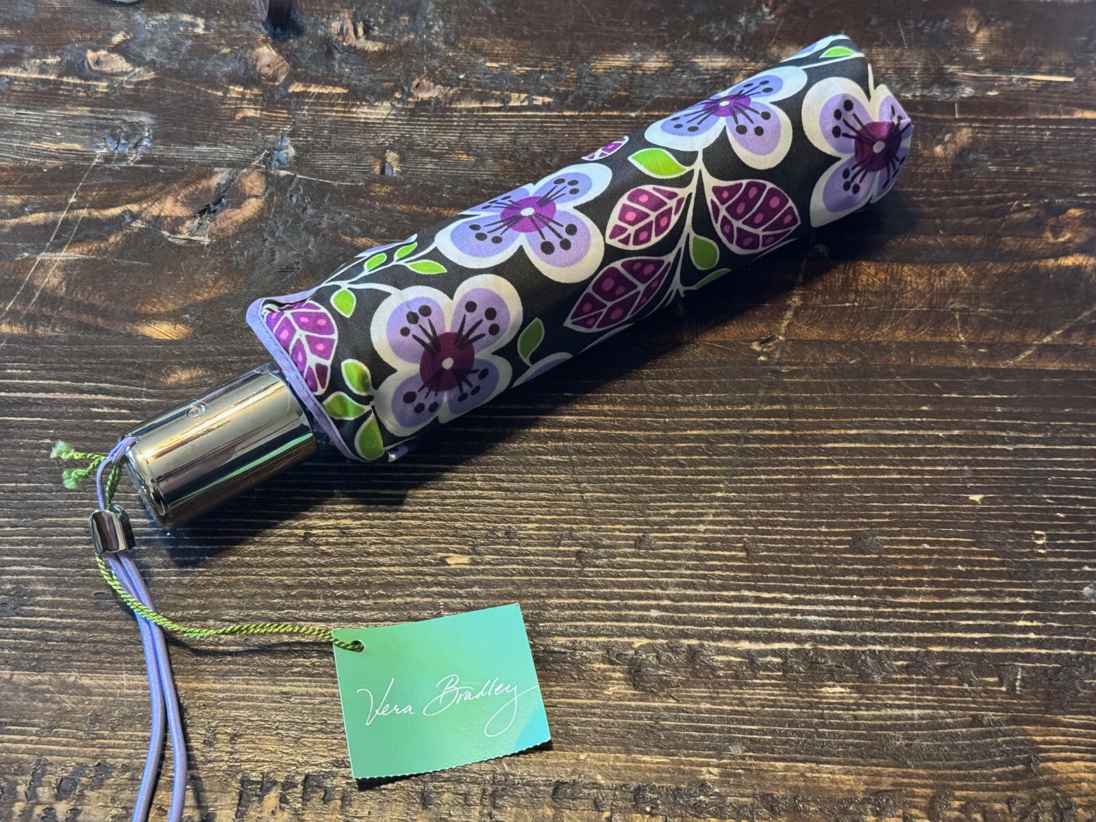 RETIRED Plum Petals Vera Bradley Automatic Open/Close Compact Umbrella