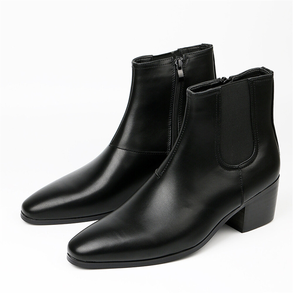 Men's Pointed Toe Chelsea Boots Heels High Top Formal Dress Ankle Boots