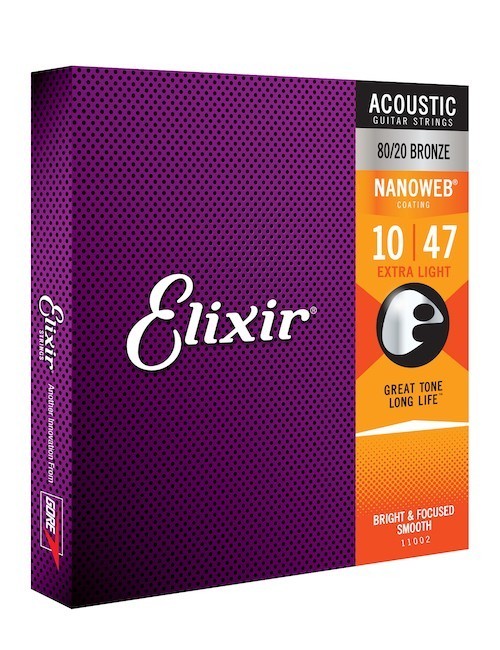 Elixir 11002 Nanoweb Coated 80/20 Bronze Acoustic Guitar Strings;gauges 10-47 US