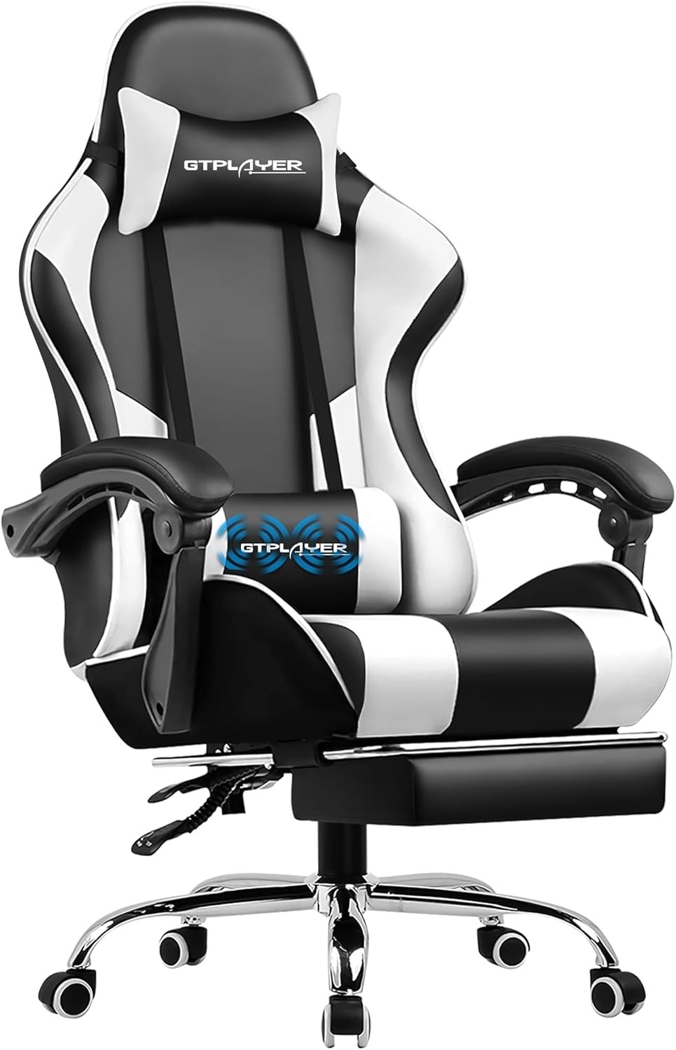 Gaming Chair, Computer Chair with Footrest and Lumbar Support(Pearl White)