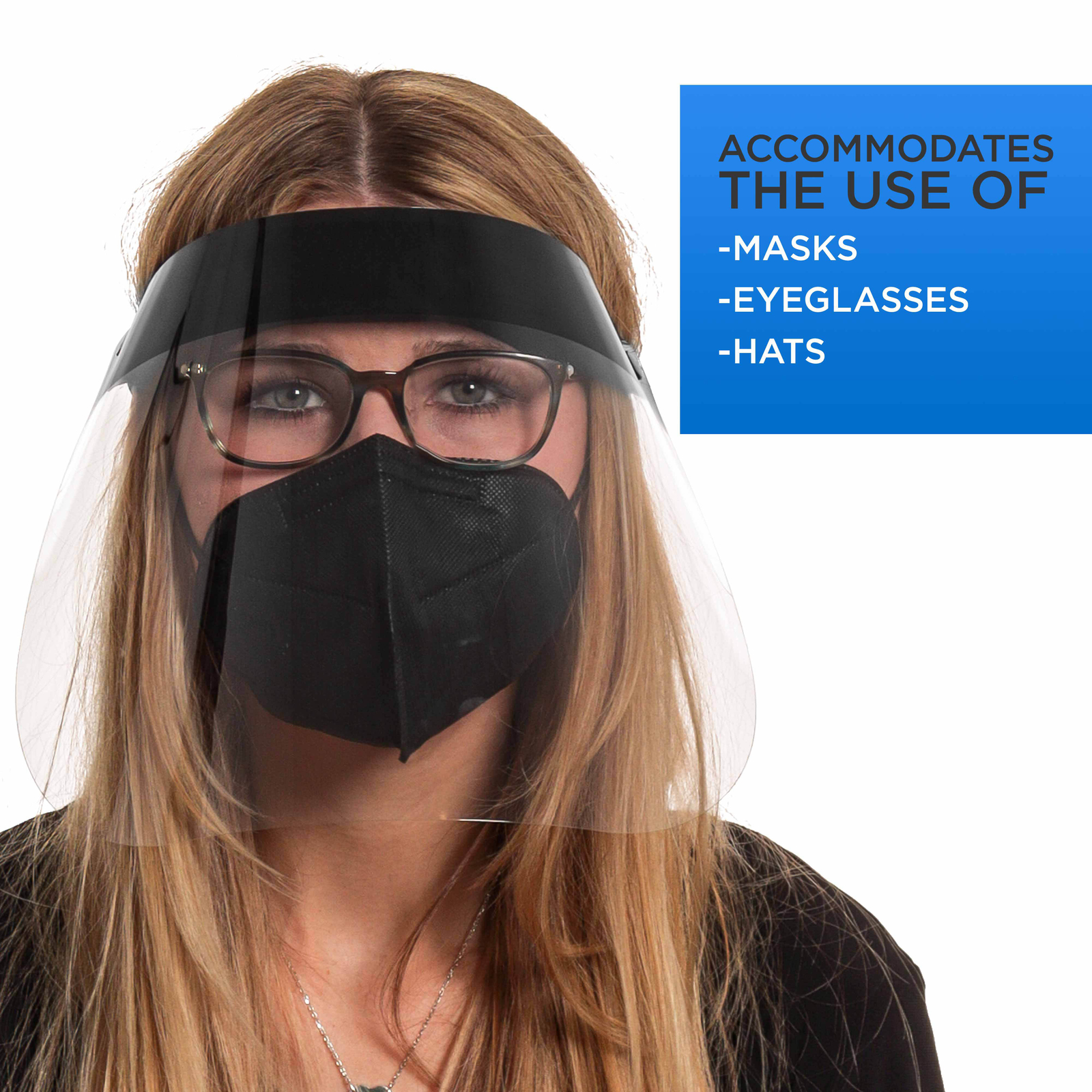 100 Black & 100 Blue Face Shields Clear Protective Full Face Shields, Anti-Fog