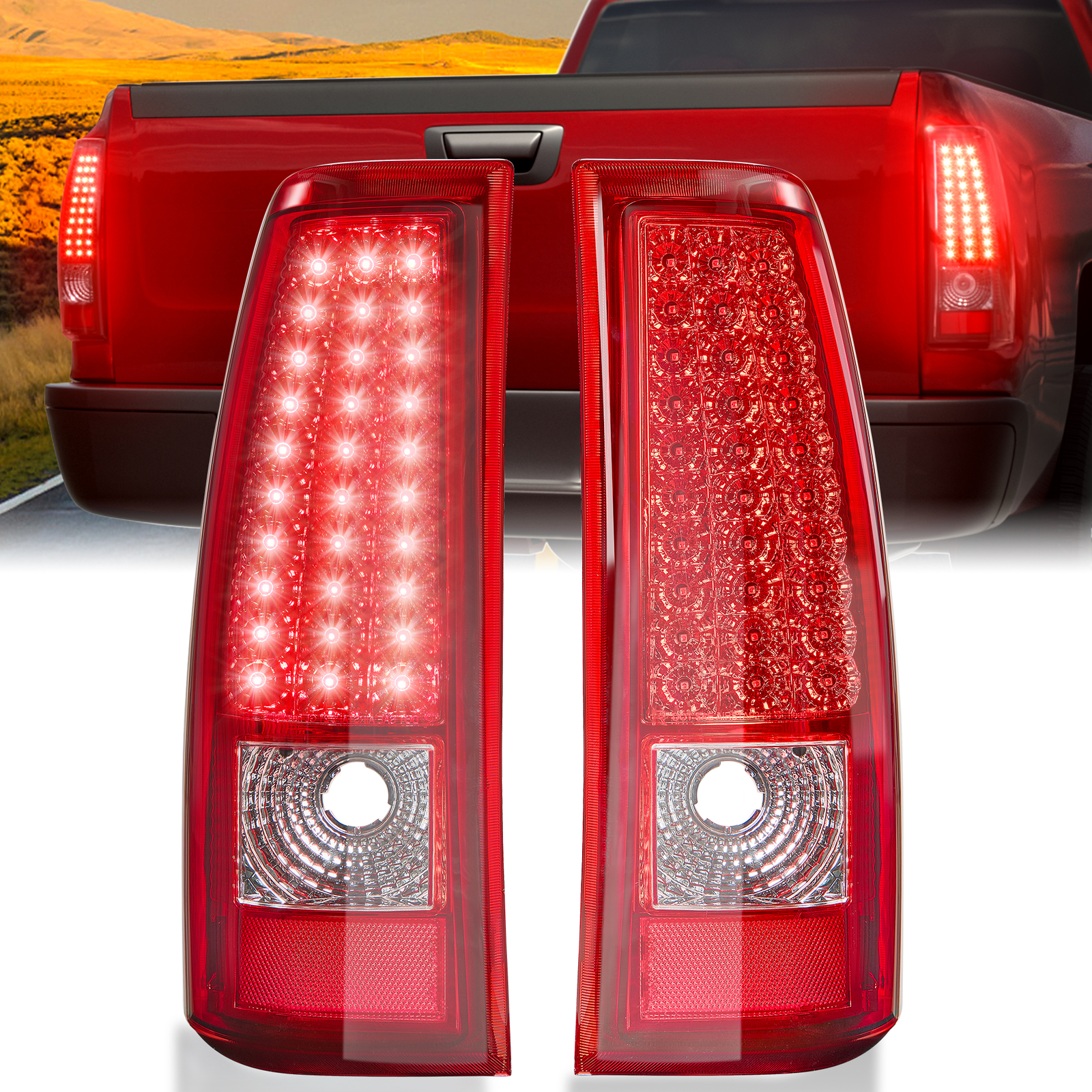 Fits 2003-2006 Chevy Silverado GMC Sierra 1500 2500HD 3500 Red LED Tail Lights