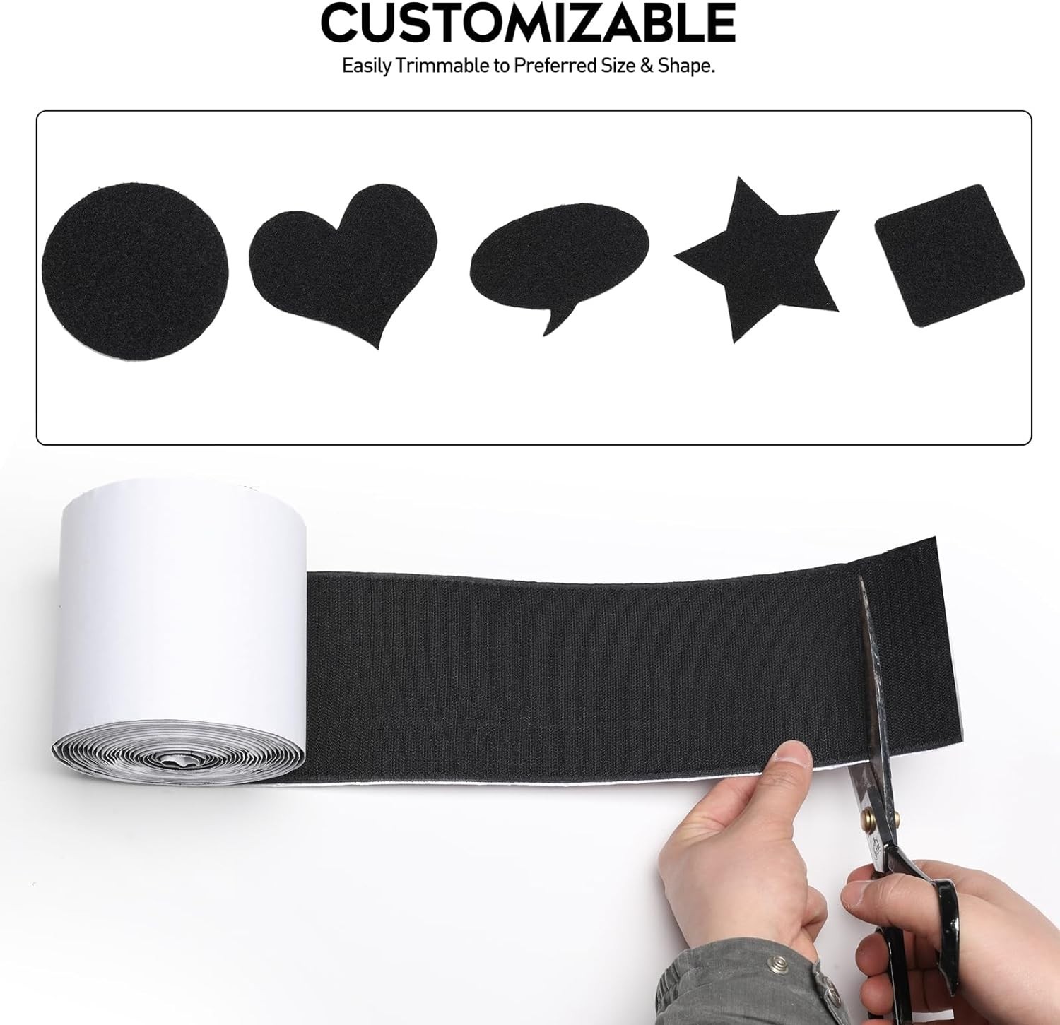 **4.4" x 7FT Heavy Duty Adhesive Hook & Loop Tape Sticky Back Black**