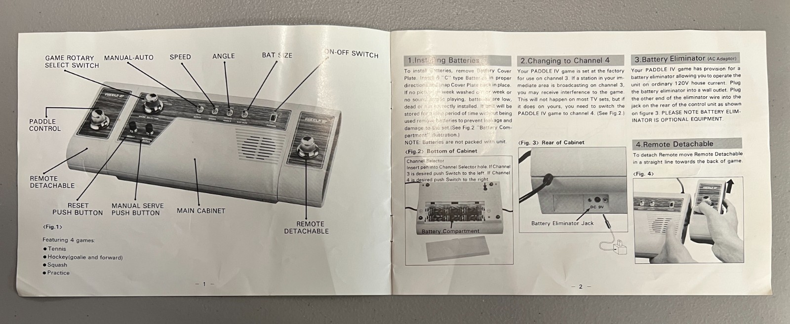 Paddle IV 4 Roberts The Pro Line Television Computer Games Console Manual (ONLY)