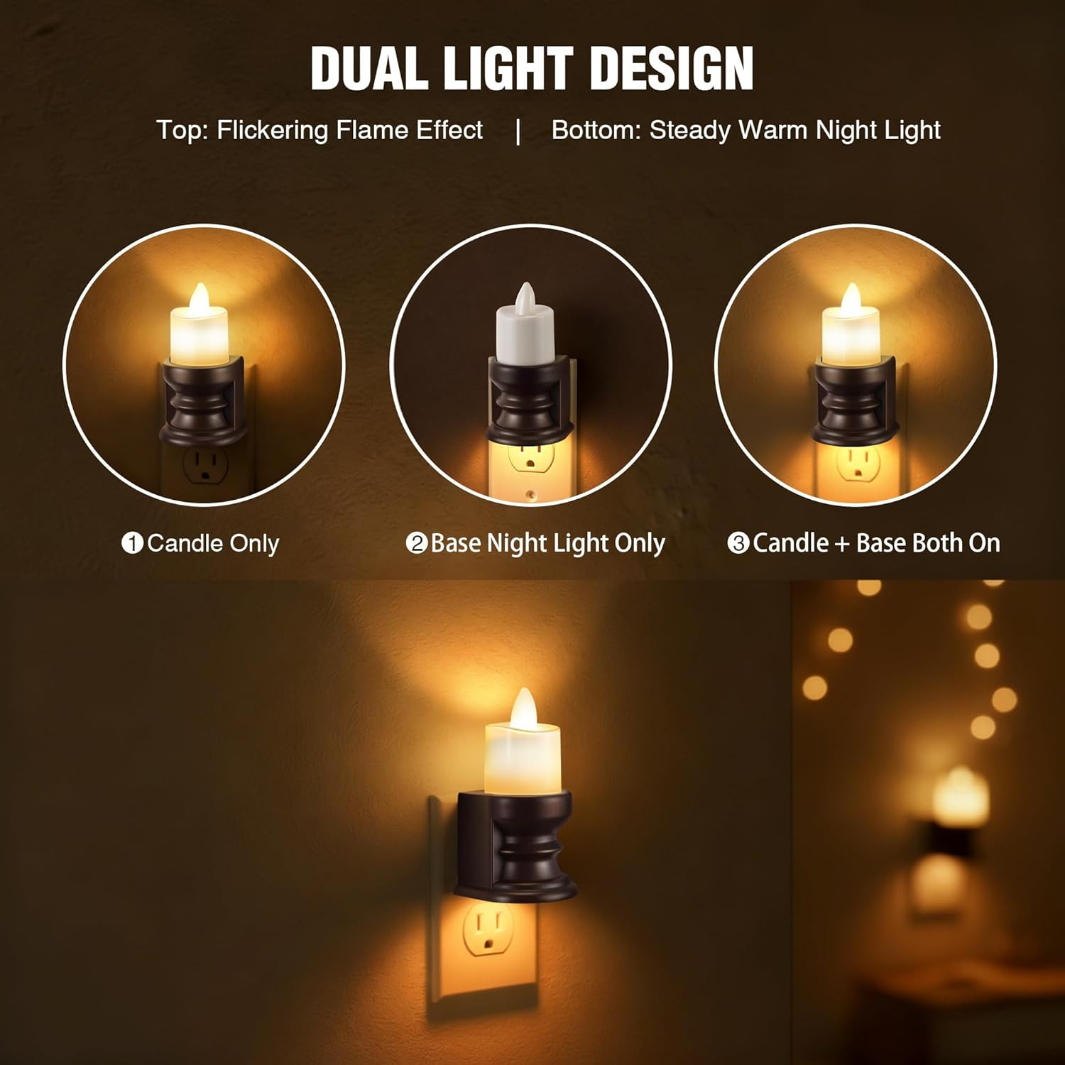 Flickering Flameless Candle Night Light Plug In Dimmable LED Nightlight 1 Pcs