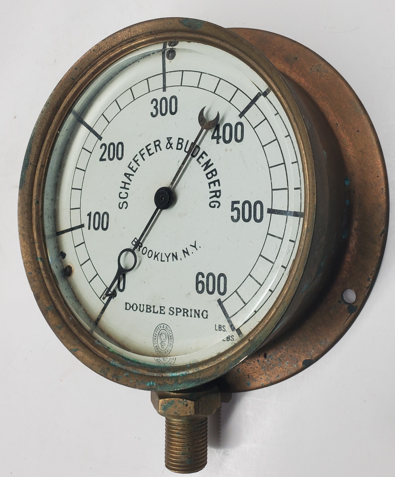 Antique Brass Schaeffer & Budenberg 6 Inch Steam Gauge With Beveled Glass
