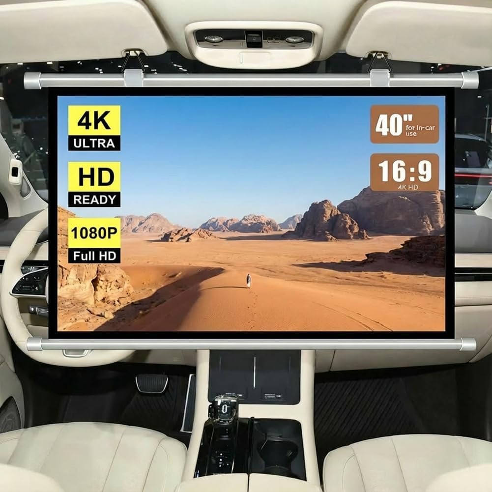 Projector Screen Small for Car with Hooks, 40 inch 16:9, 4K HD, Outdoor Campi...