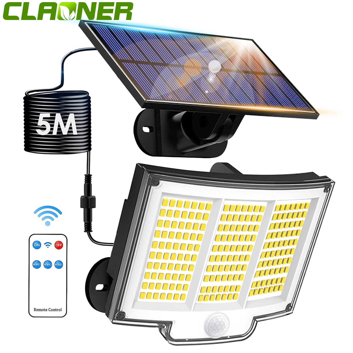 CLAONER 210 LED Solar Security Lights Motion Sensor Outdoor Separate Wall Lamp