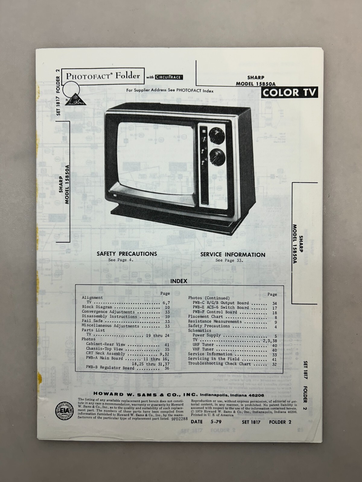Sharp 15B50A Service Manual Sams Photofact Free Shipping
