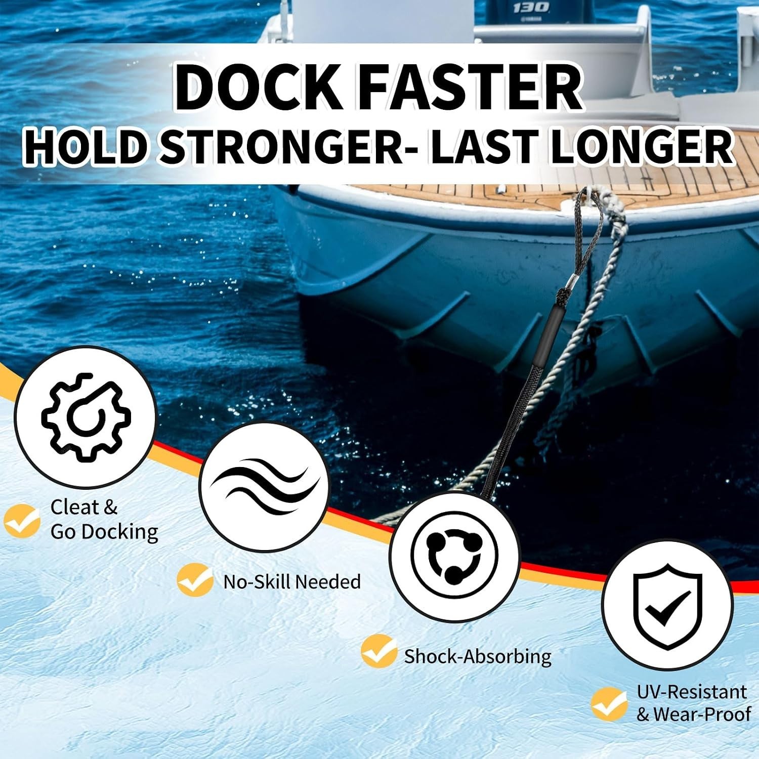 Bungee Dock Lines for Boats with Loops, Boat Tie Downs for Docking, Adjustabl...