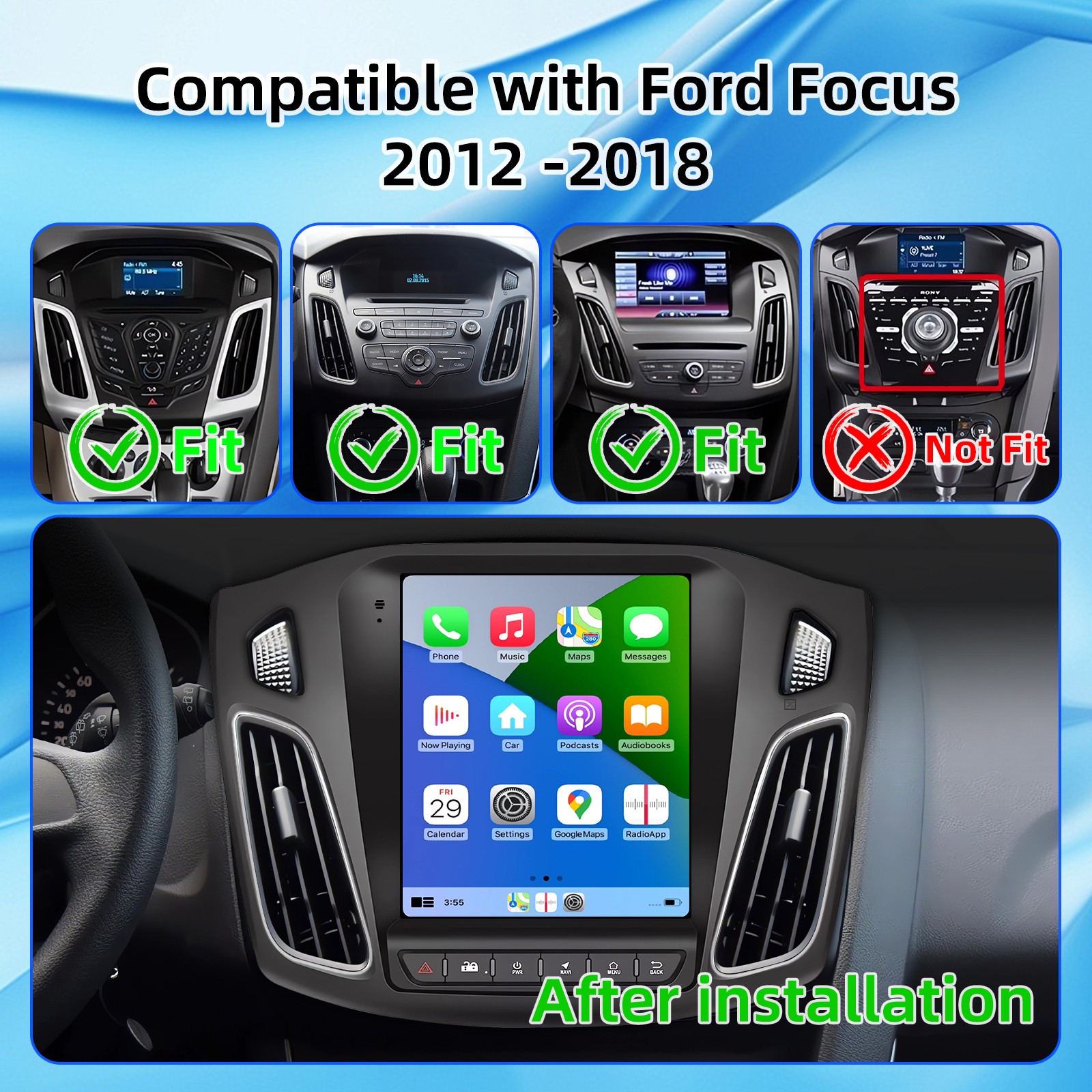 For Ford Focus 2012-2018 Carplay Android 13 Car Stereo Radio GPS Navi WIFI