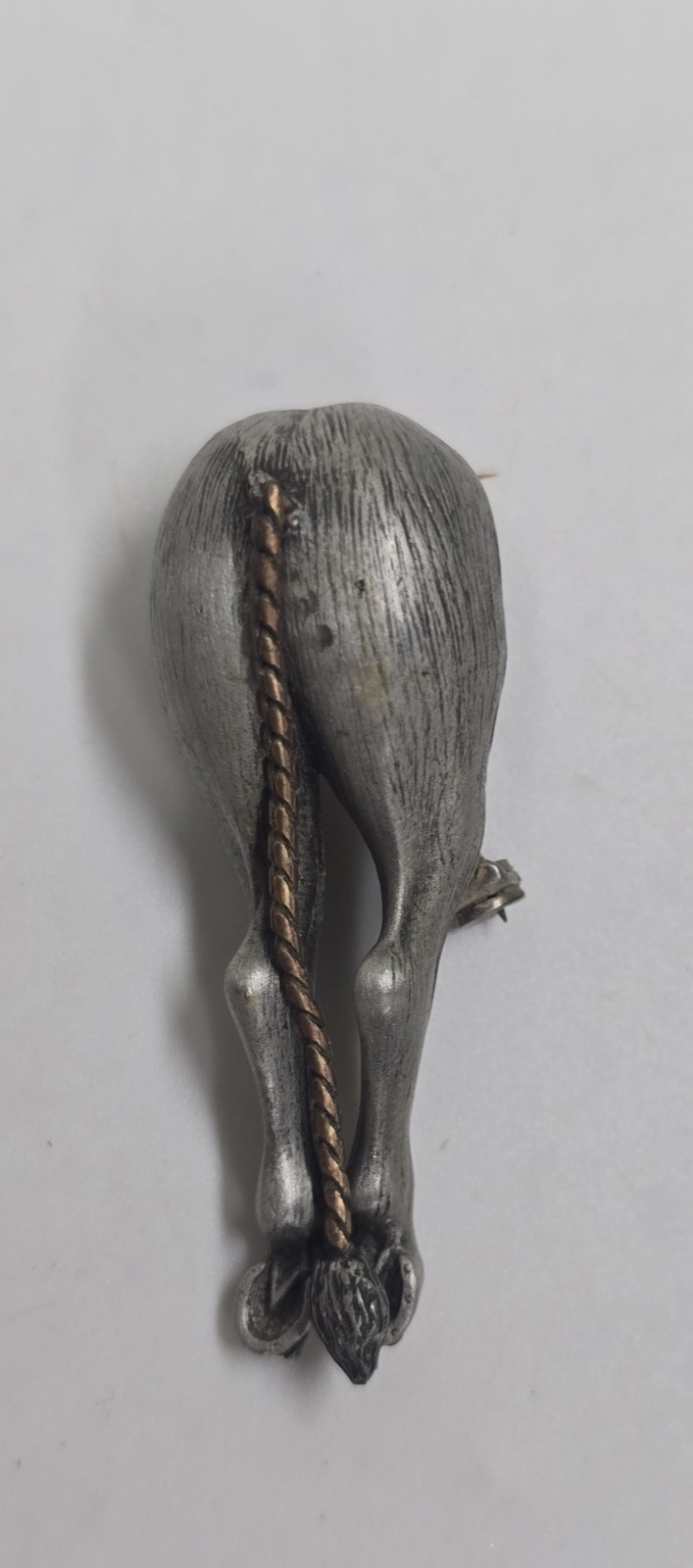 Vintage Donkey Mule Horse Rear End Figural Pin Brooch with Articulated Tail