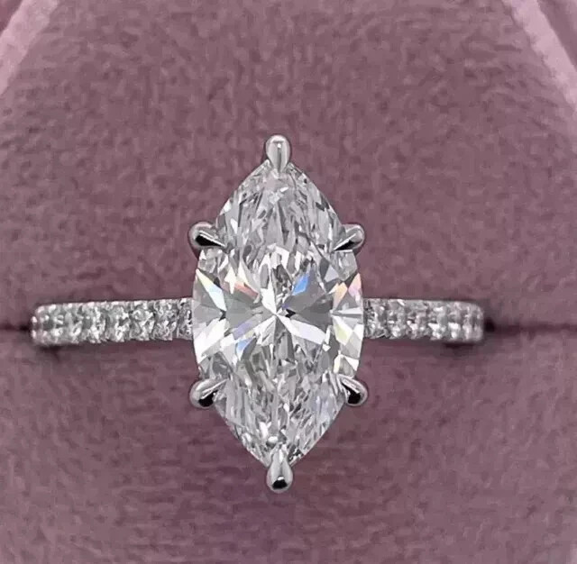 3CT Marquise-Cut Lab Created Solitaire Engagement Ring 14K White Gold Plated