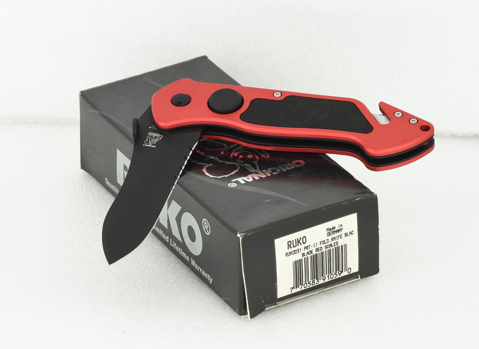 Eickhorn Solingen Ruko Folding Rescue Knife RUK0031 Red Scales & Factory Box