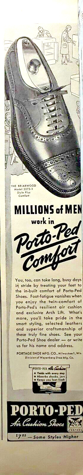 1945 Print Ad Men's Porto-Ped Shoes Air Cushion The Briarwood Vintage