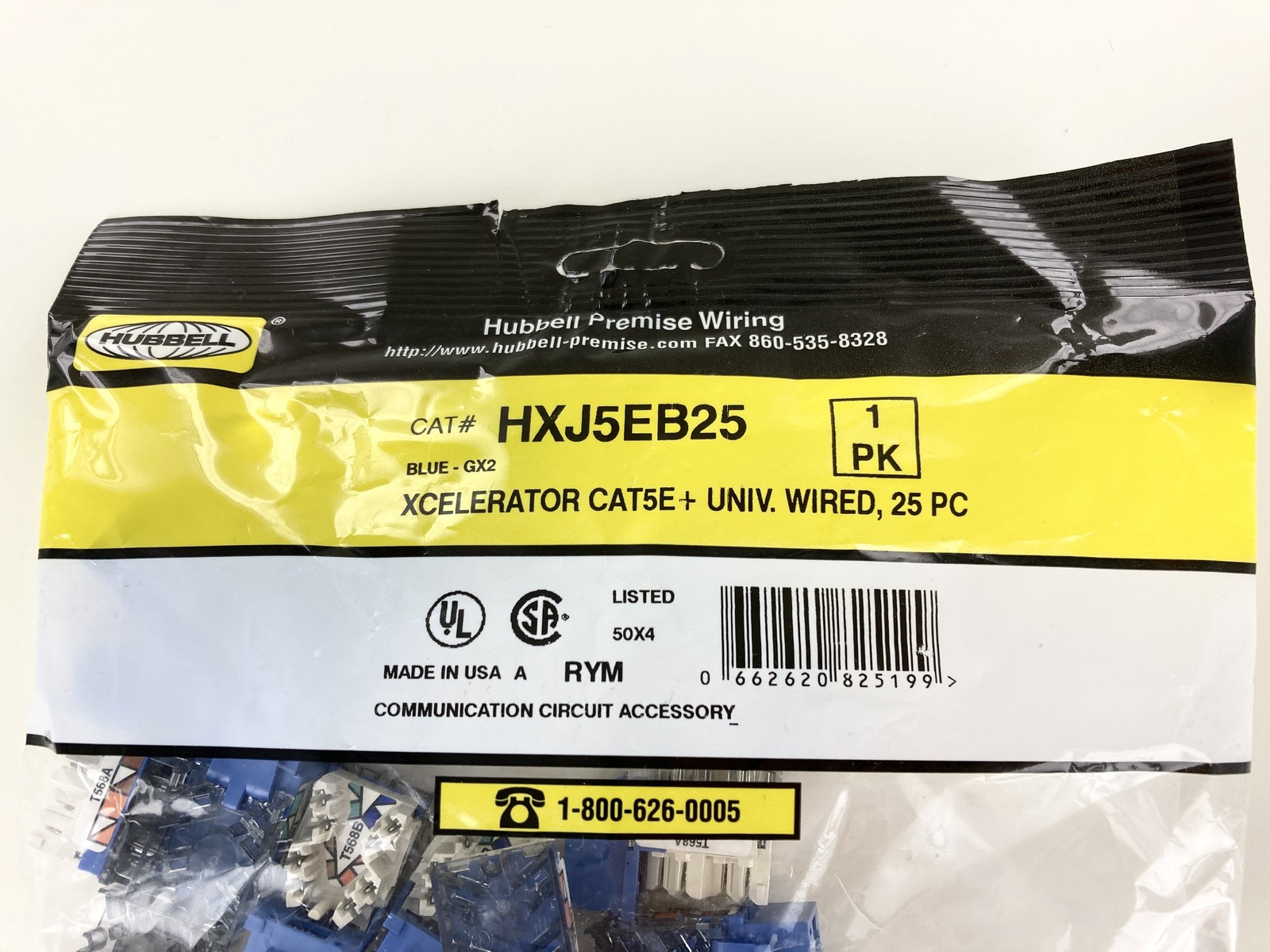 Hubbell HXJ5EB25 XCelerator Cat5e Jack, Blue, 25-Pack