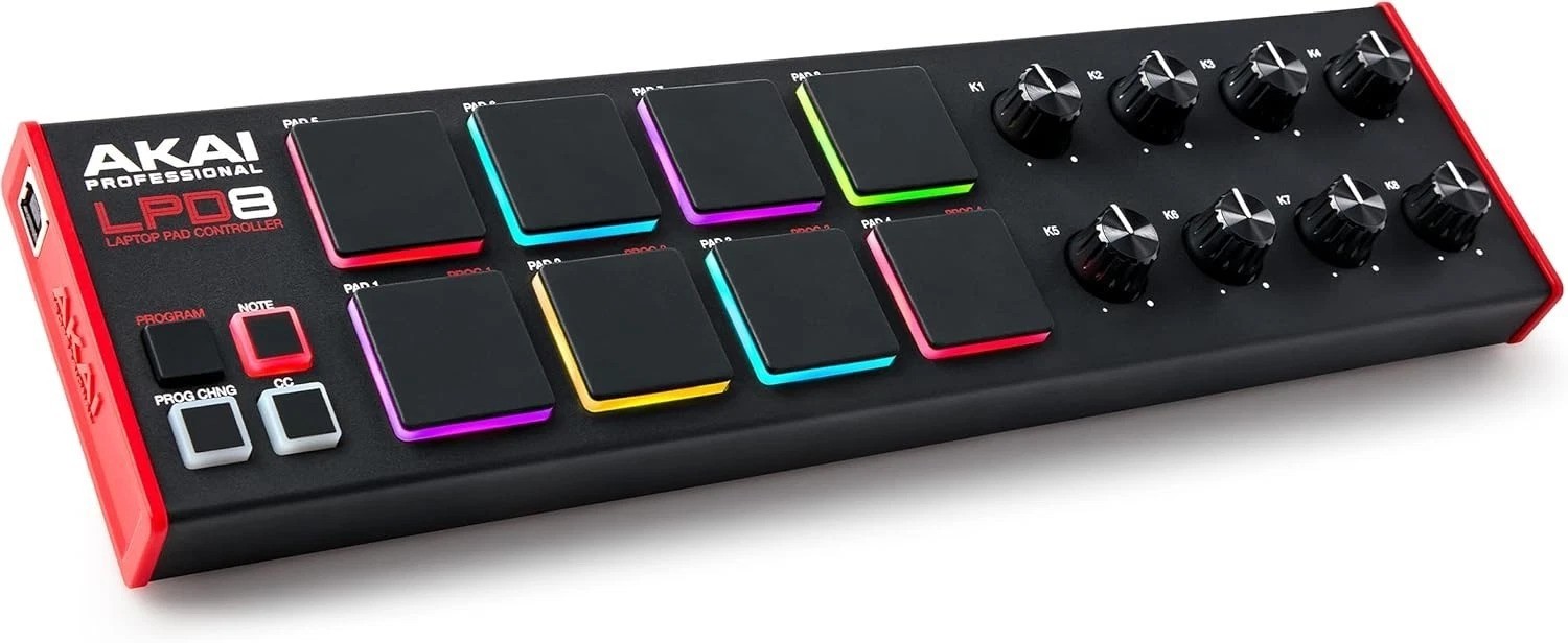 Portable USB MIDI Controller with RGB Pads & Adjustable Knobs for Music Produ...