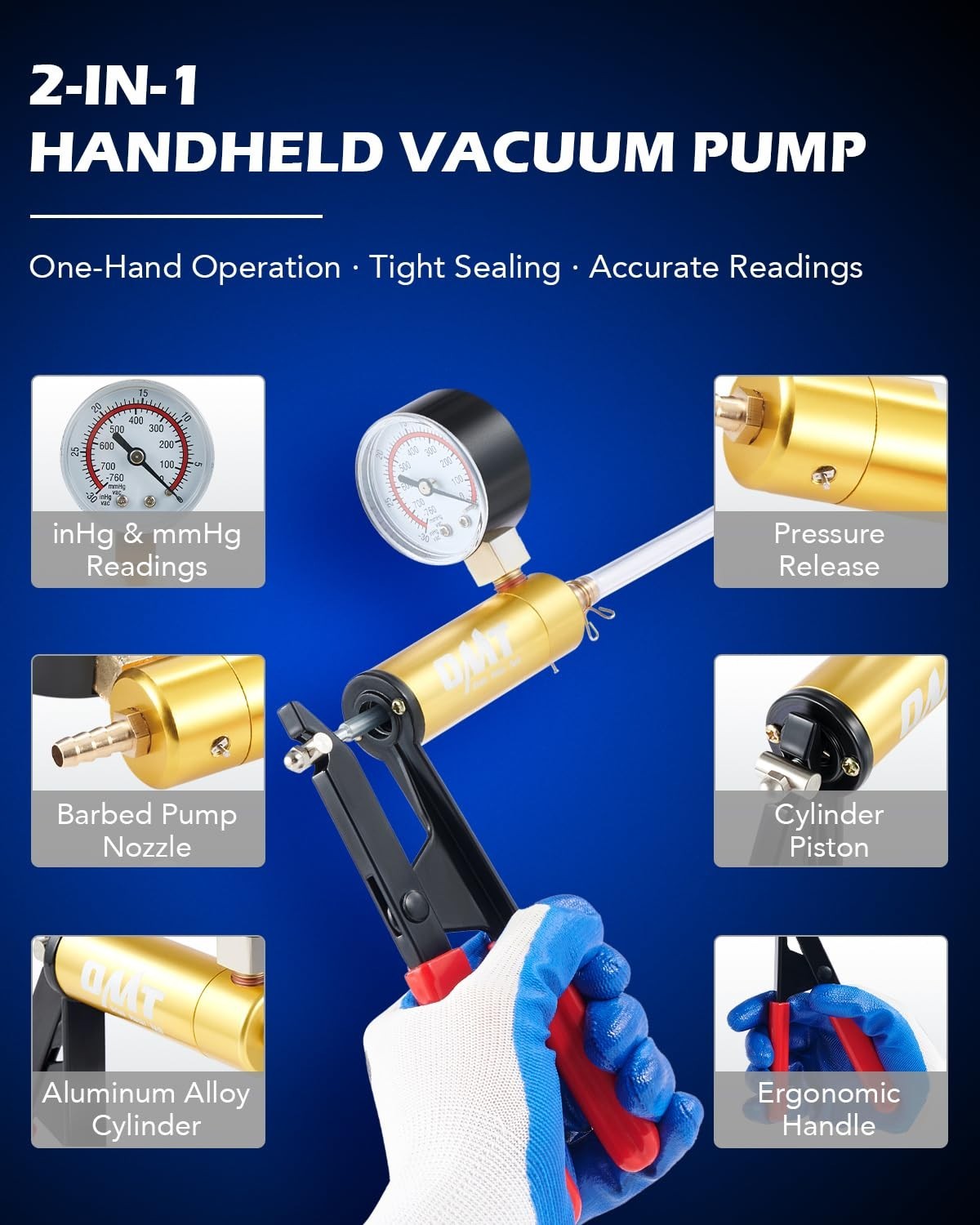 Brake Bleeder Kit with Hand Vacuum Pump & Adapters - Fluid Extraction Tool, Pres