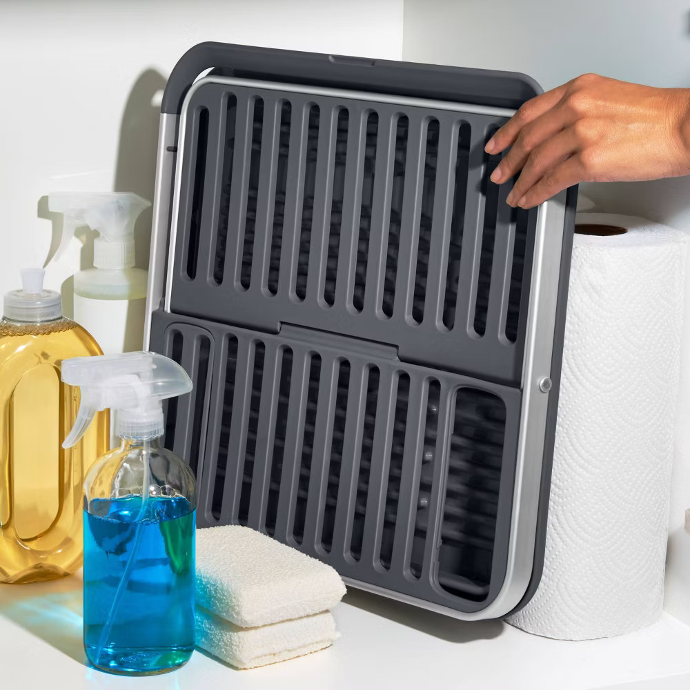 OXO Aluminum Dish Rack Foldable Compact Folding Freestanding Rustproof