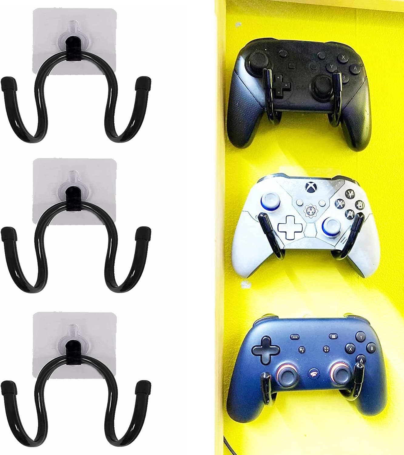 2 or 3 Pack Universal Self-Adhesive Game Controller Wall Mount Black