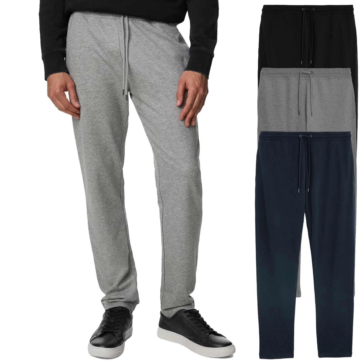 Men's Fleece Jogging Bottoms Track Pants Casual Joggers Open Hem 3 Zip Pockets