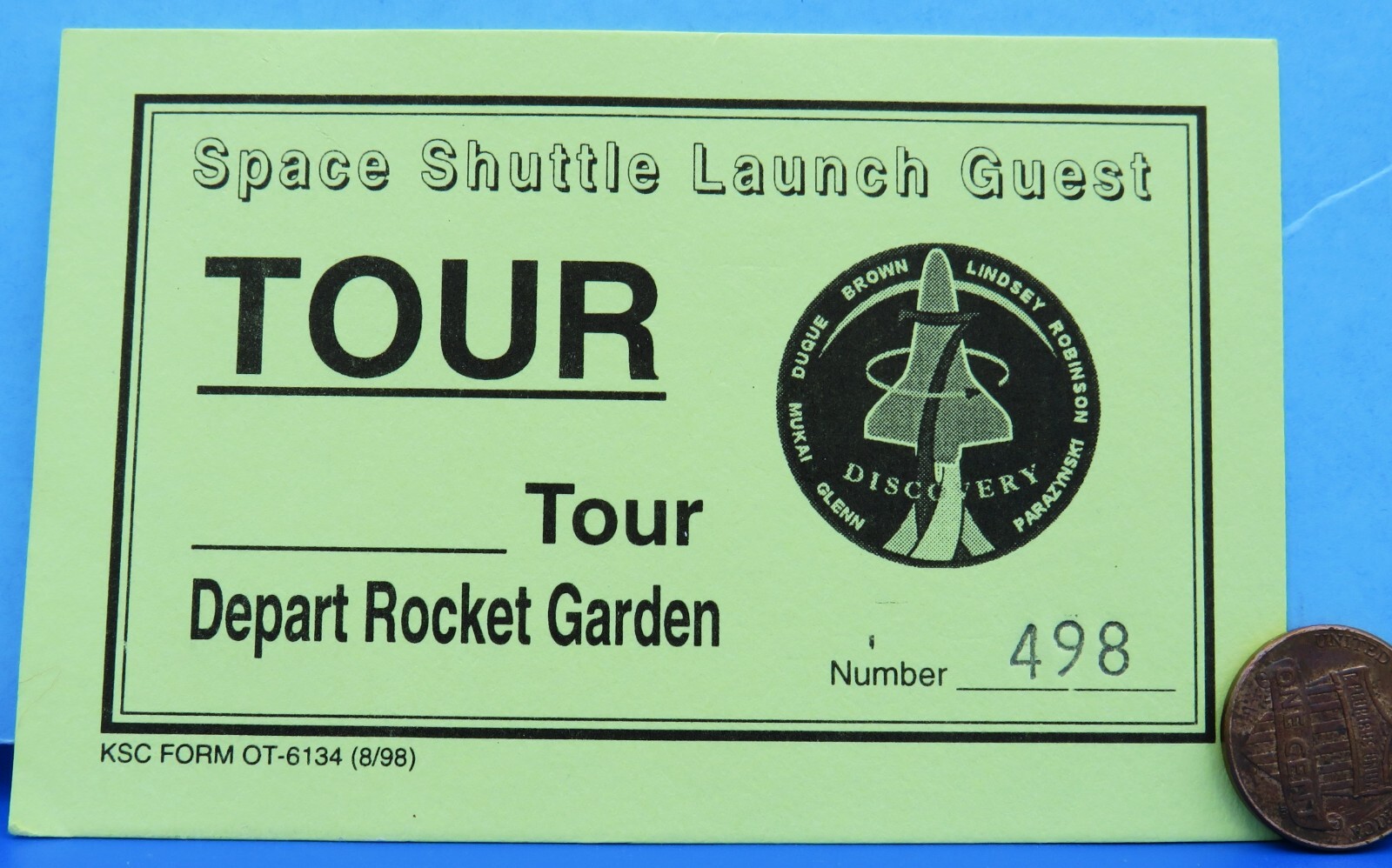 NASA BADGE vtg STS-95 Space Shuttle DISCOVERY / John GLENN / TOUR Badge Launch