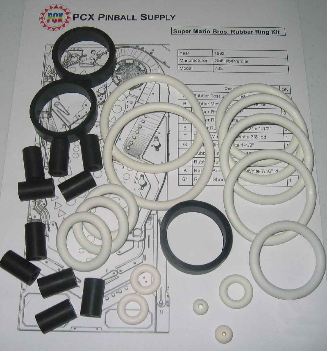 1992 Gottlieb/Premier Super Mario Bros. Rubber Ring Kit