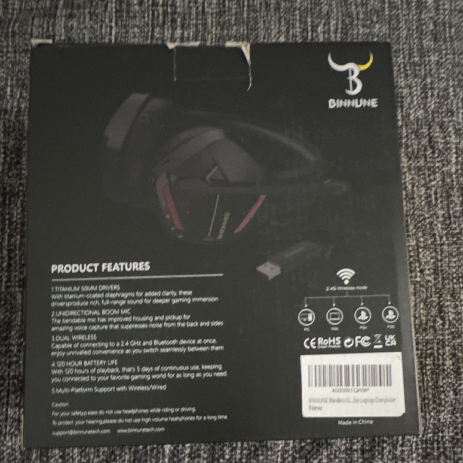 BINNUNE BW01 Wireless Gaming Headset Boom Mic Bluetooth 2.4G Multi-Platform